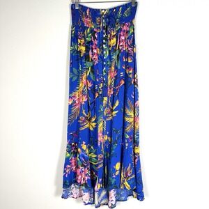 Tropical Floral Print Ruffled Maxi Skirt Womens Medium Travel Resortwear Beachy